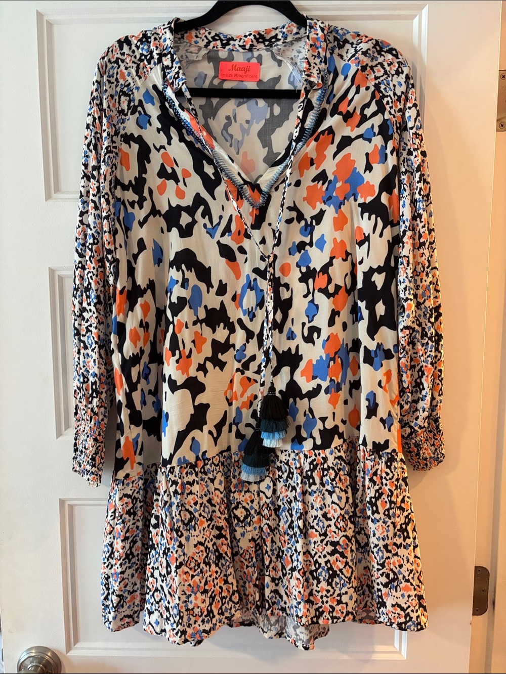 Maaji Neutral Tunic Dress with Blue & Orange Accents